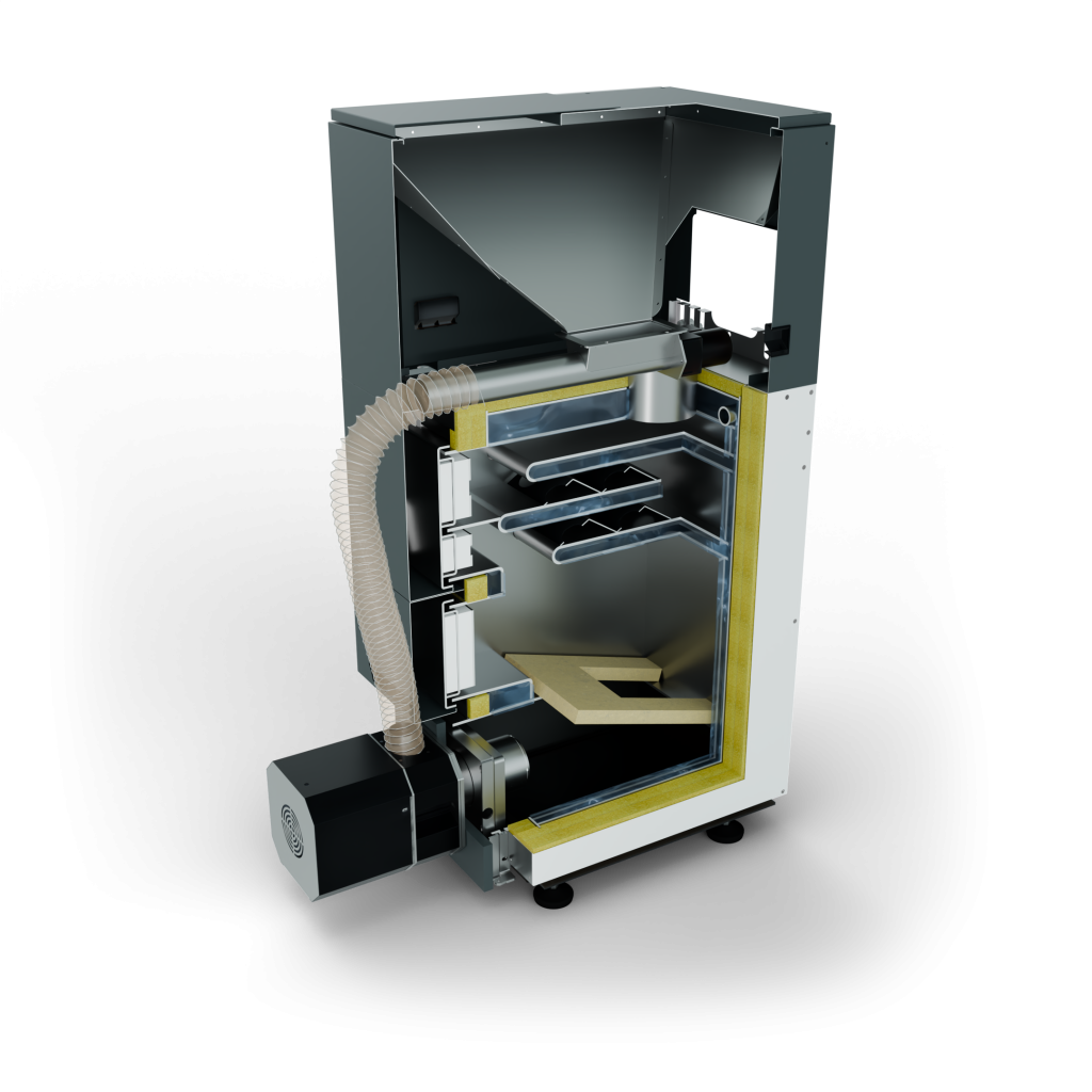 Przekrój wewnętrzny kotła na pellet MOCEKO BIOPAL