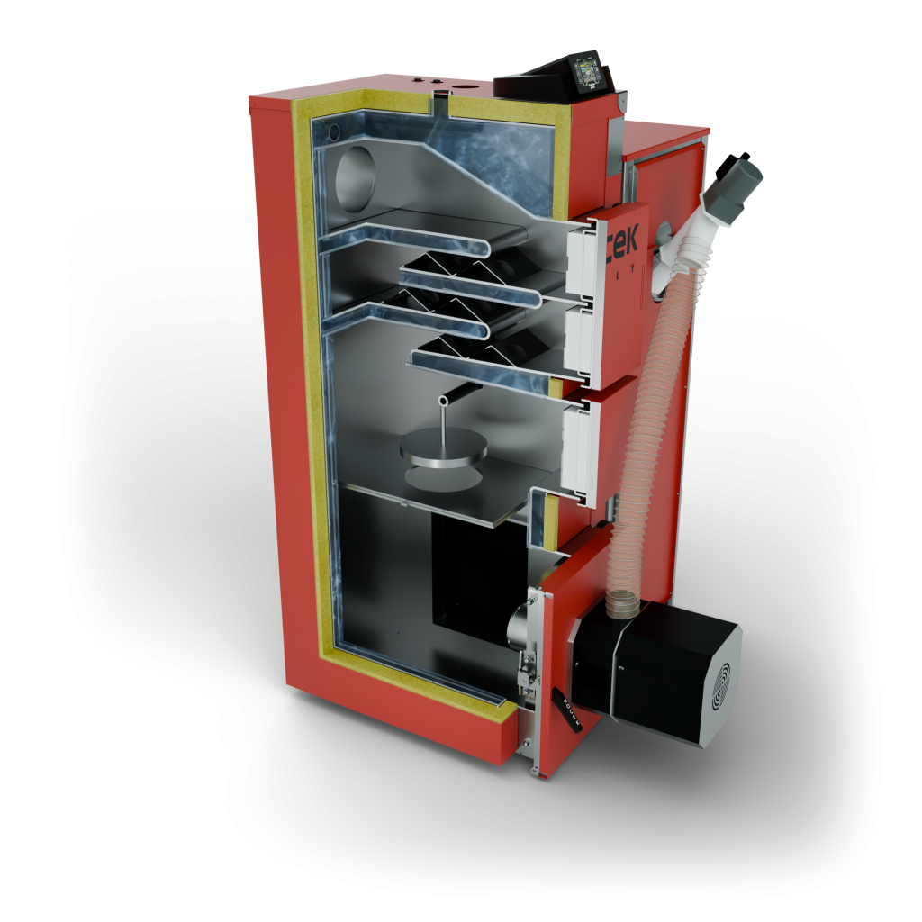 Przekrój wewnętrzny kotła na pellet marki MOCEK